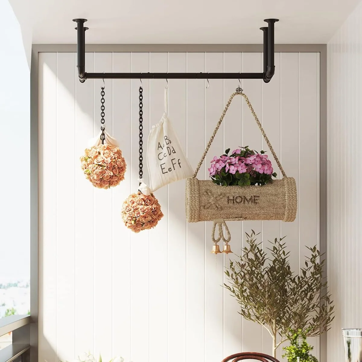 Wall-Mounted Clothes Rack, Industrial Pipe Clothes Hanging Bar - Black – image 4