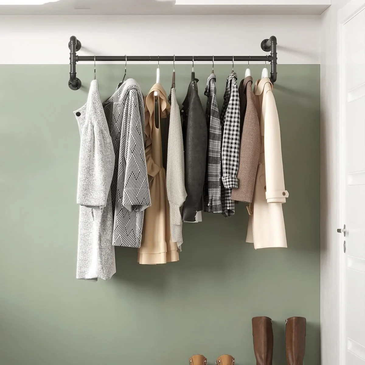 Wall-Mounted Clothes Rack, Industrial Pipe Clothes Hanging Bar - Black – image 1