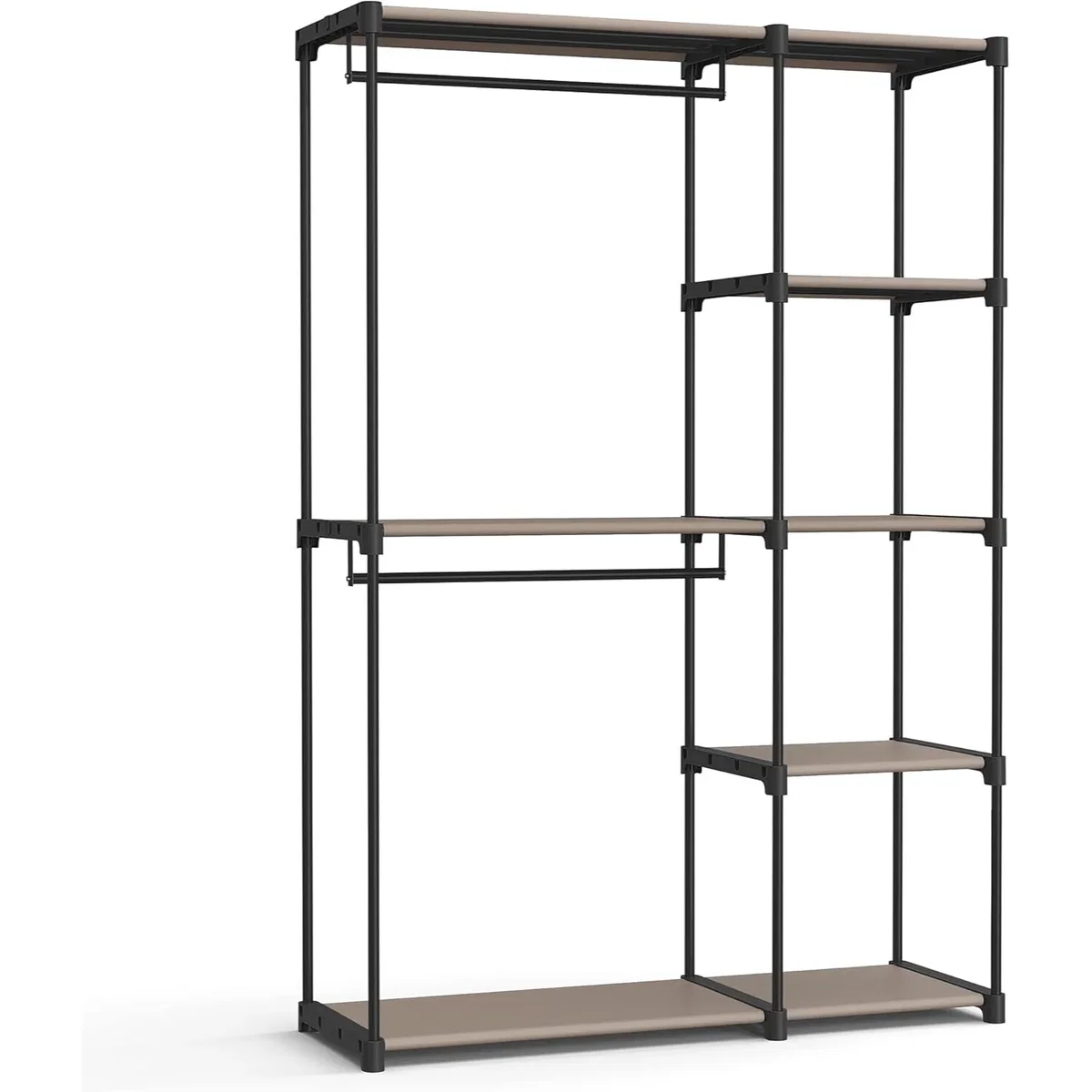 Freestanding Open Wardrobe with Hanging Rail and Storage Shelves - Taupe – image 2
