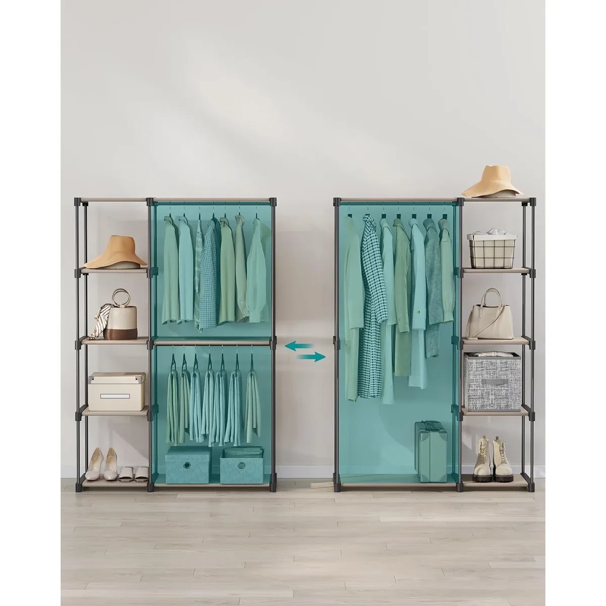 Freestanding Open Wardrobe with Hanging Rail and Storage Shelves - Taupe – image 4