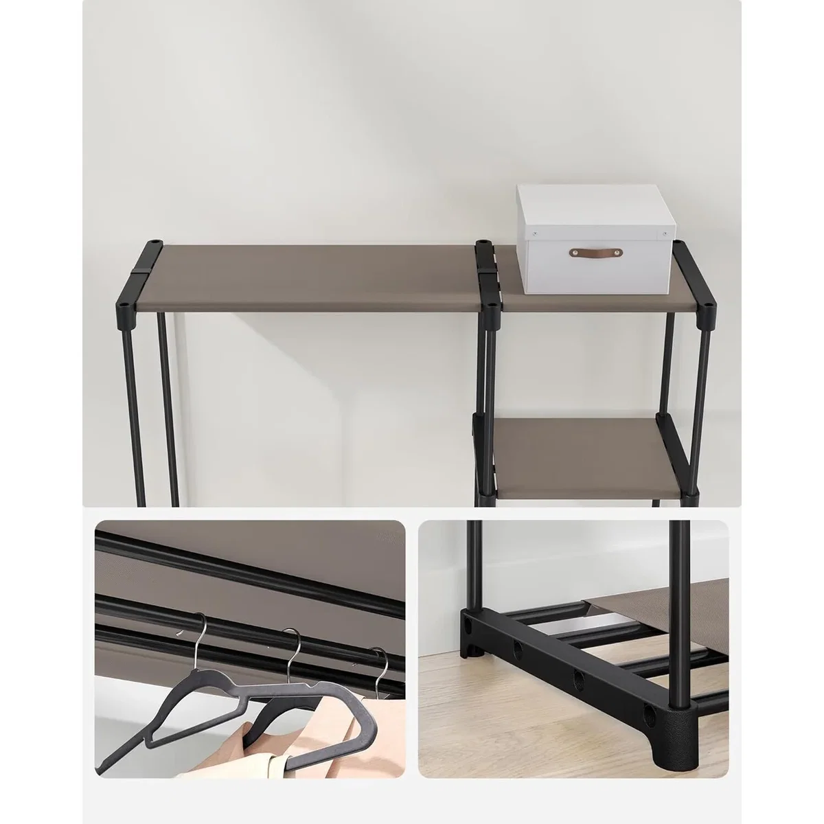 Freestanding Open Wardrobe with Hanging Rail and Storage Shelves - Taupe – image 5
