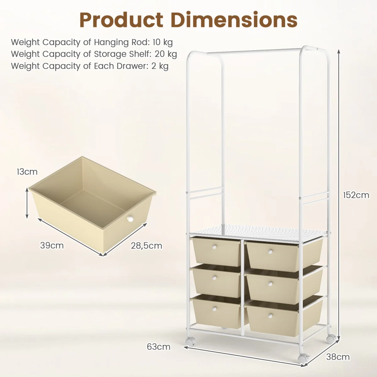 6 Drawers Clothing Rack with Storage Shelf - White – image 2
