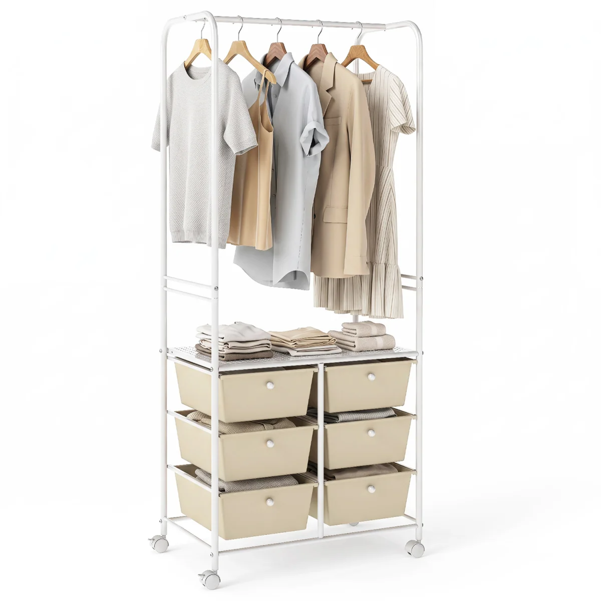 6 Drawers Clothing Rack with Storage Shelf - White – image 3