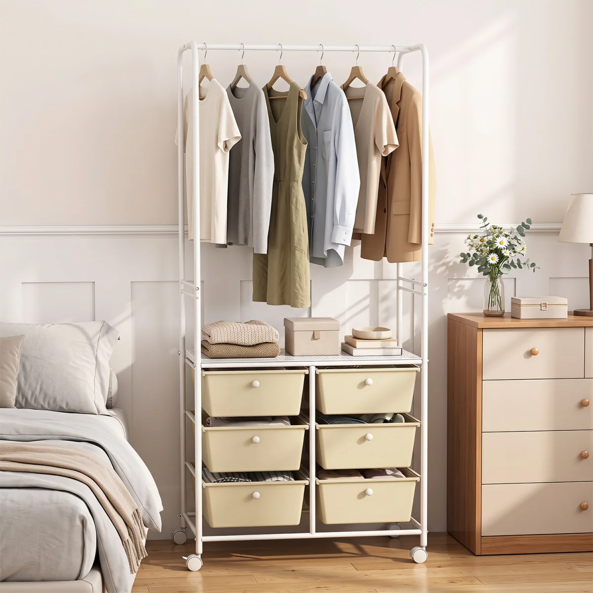 6 Drawers Clothing Rack with Storage Shelf - White – image 5
