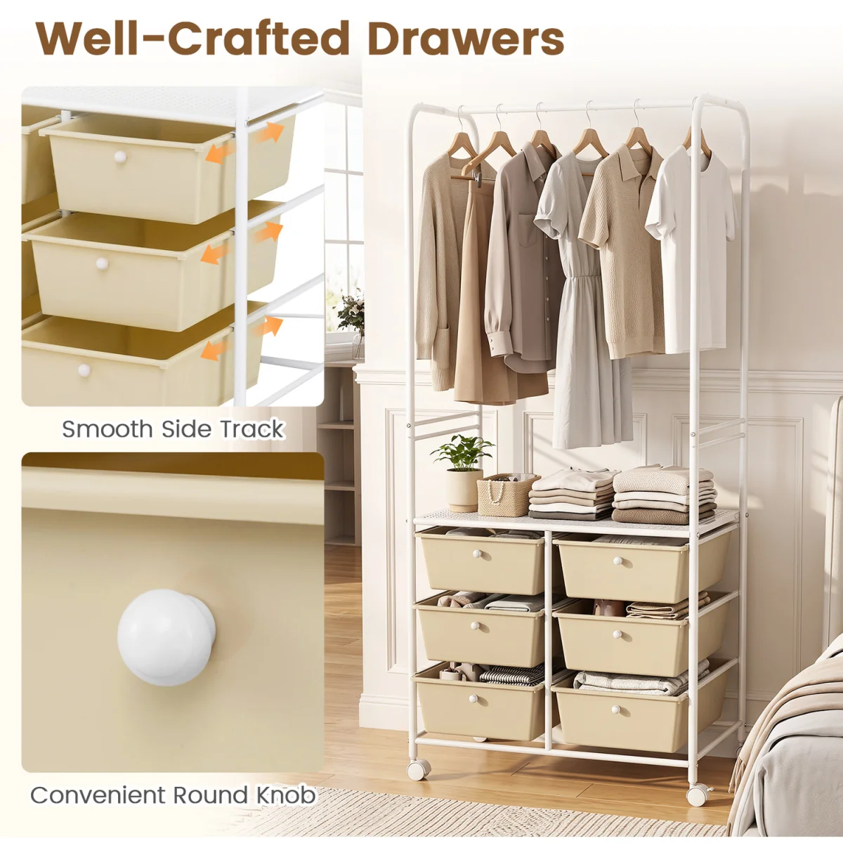6 Drawers Clothing Rack with Storage Shelf - White – image 9