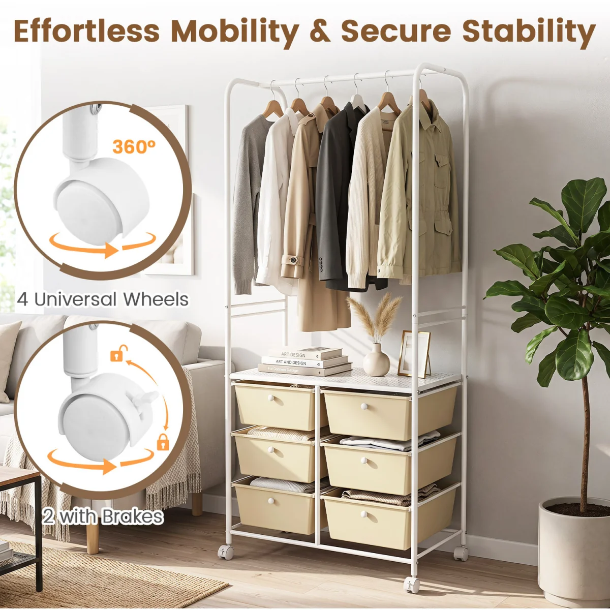 6 Drawers Clothing Rack with Storage Shelf - White – image 10