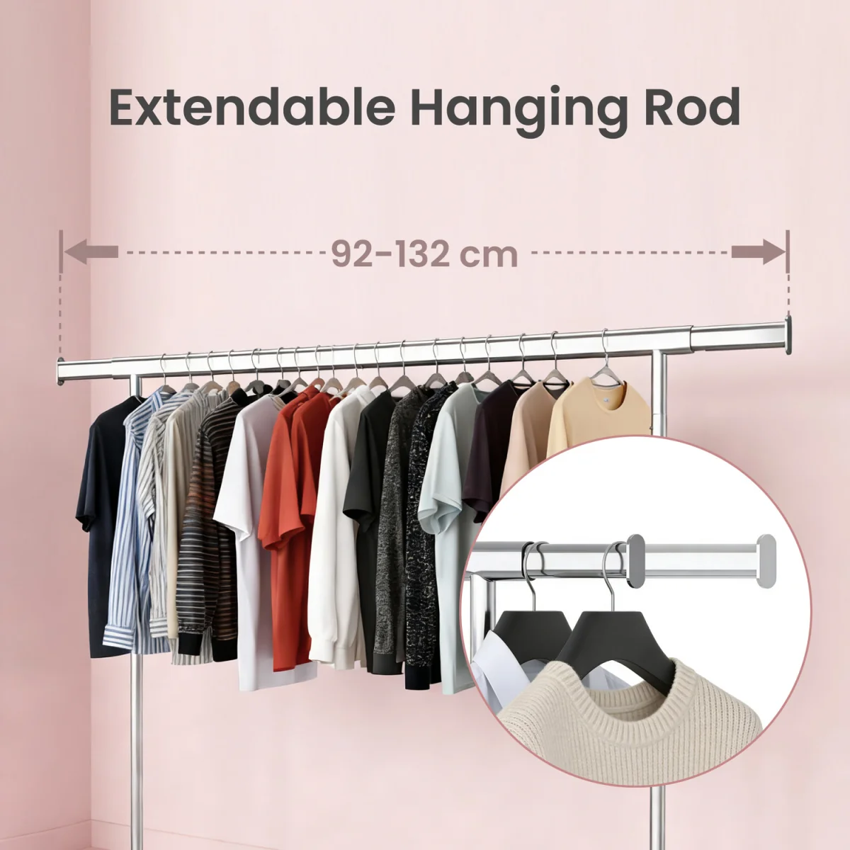 SONGMICS Clothes Rack on Wheels, Heavy Duty Clothes Rail - Silver – image 4