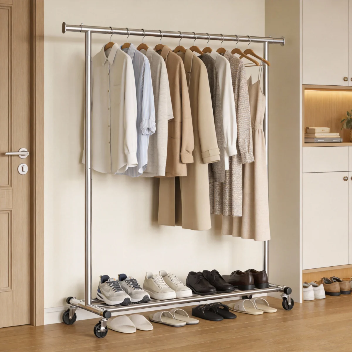SONGMICS Clothes Rack on Wheels, Heavy Duty Clothes Rail - Silver – image 1