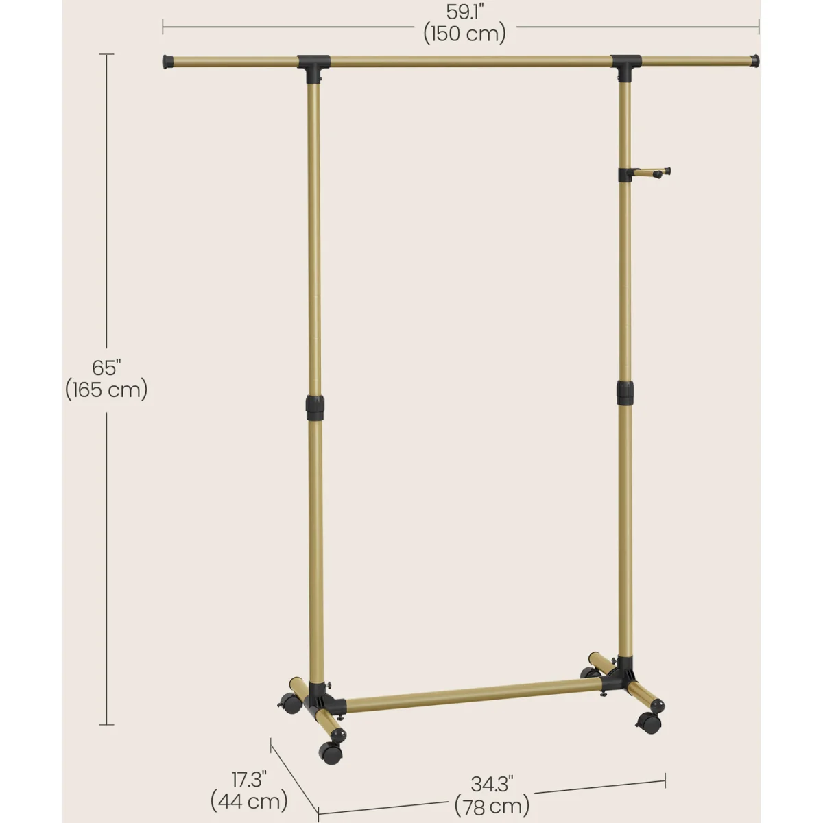 SONGMICS Clothes Rack with Castors, Garment Rack, Adjustable Height Between 97-1 - Pale Gold – image 5