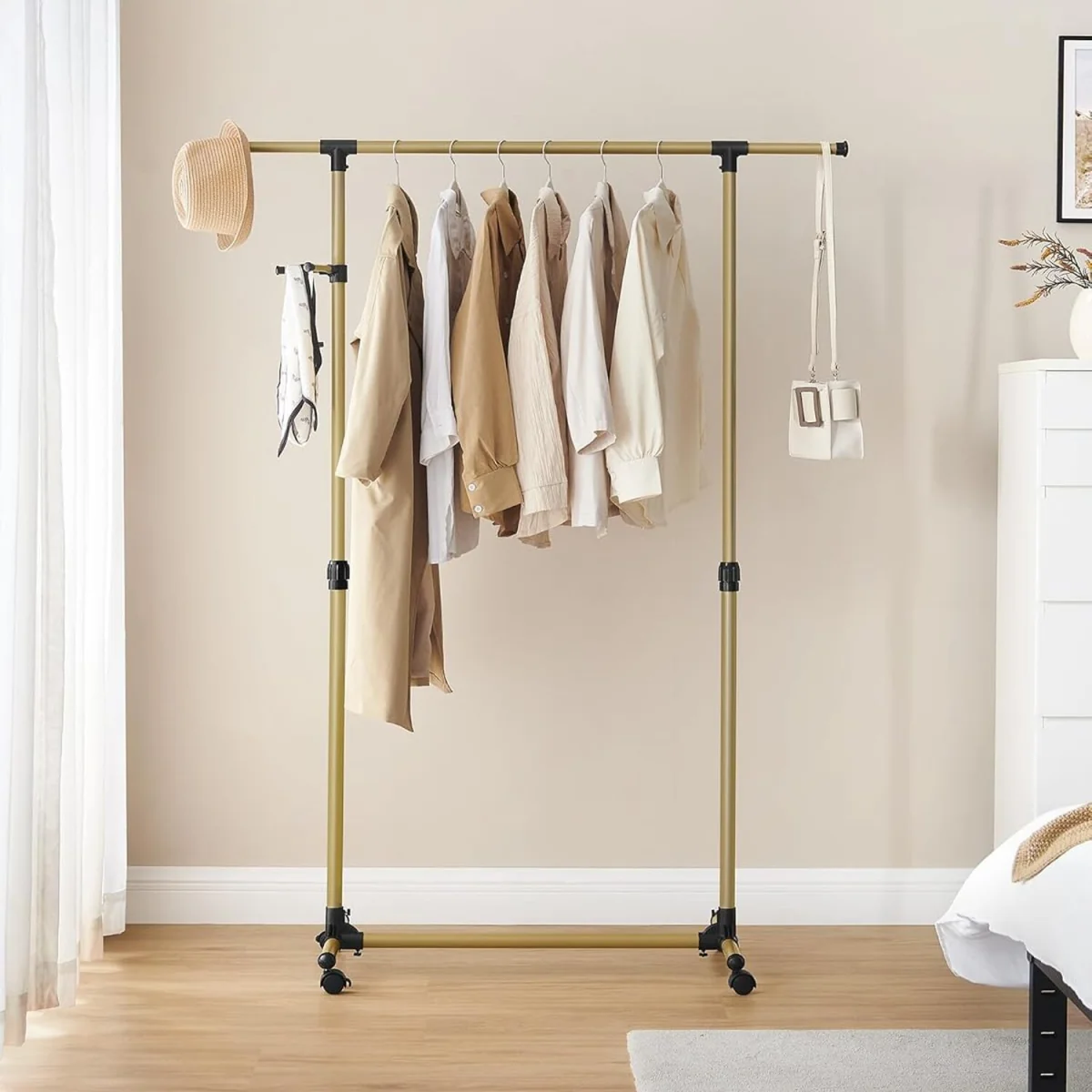 SONGMICS Clothes Rack with Castors, Garment Rack, Adjustable Height Between 97-1 - Pale Gold – image 1