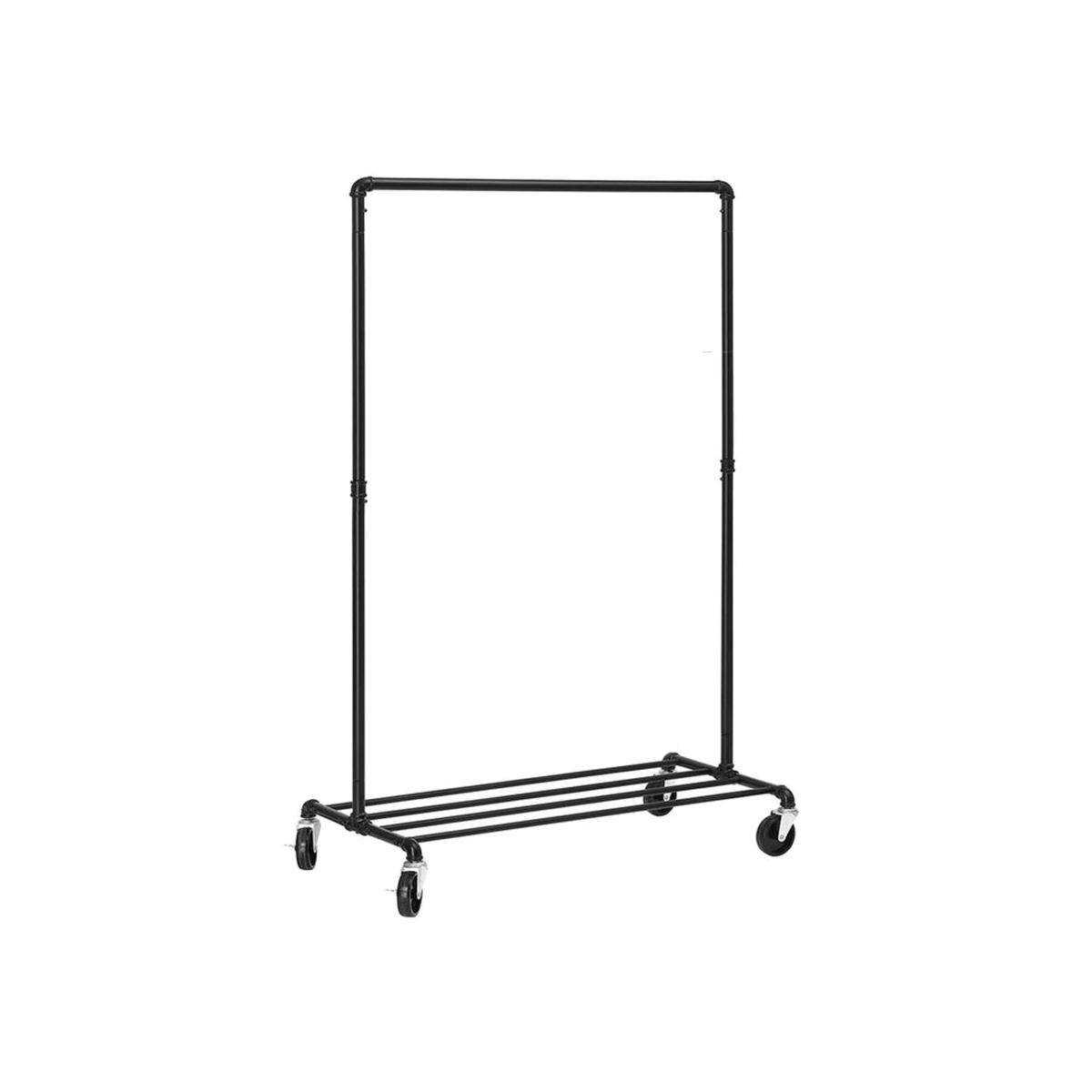 Metal Clothes Rack Rail on Wheels with Storage Shelf - Black