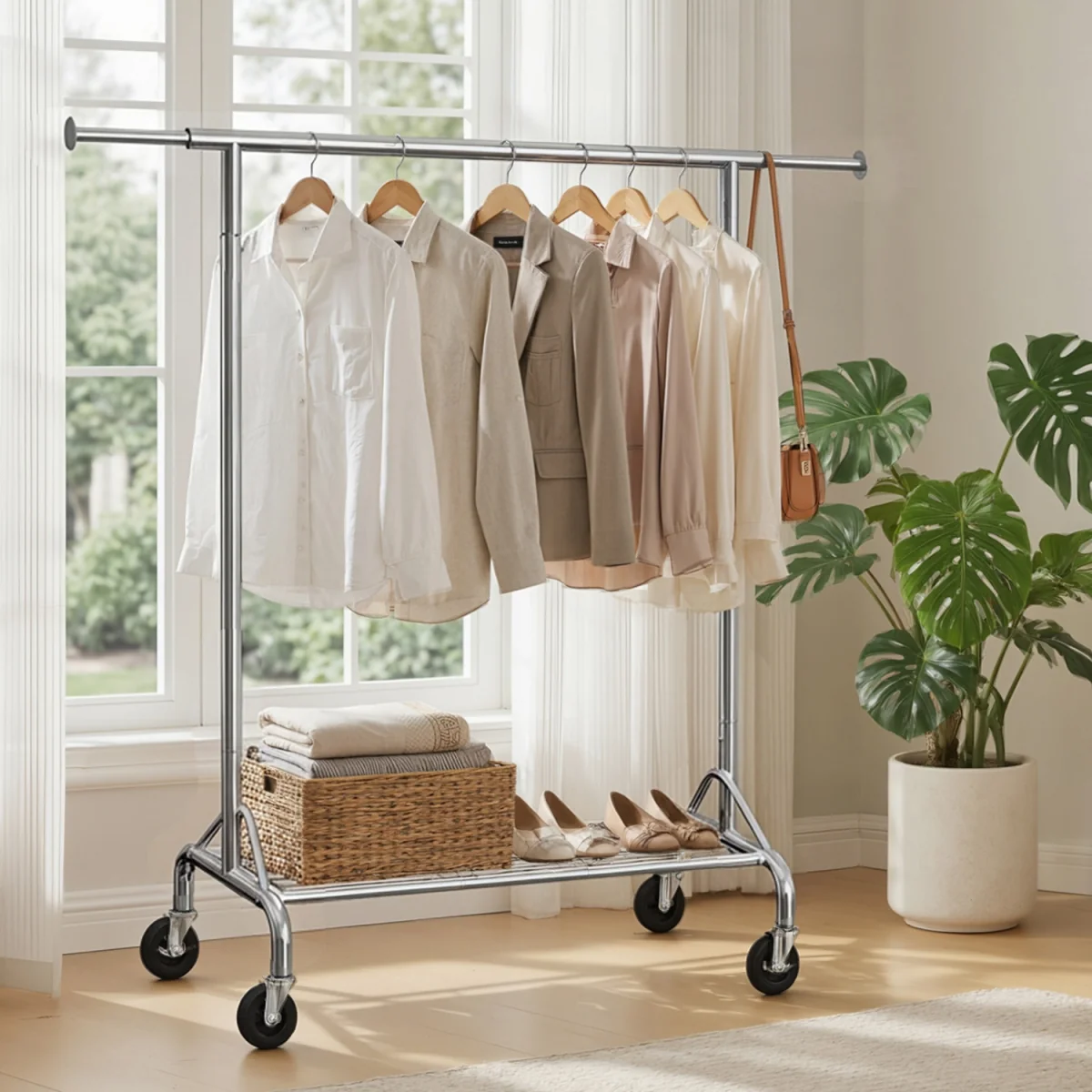SONGMICS HSR02S chrome clothes rack with shoe shelf max 50kg load - Silver – image 2