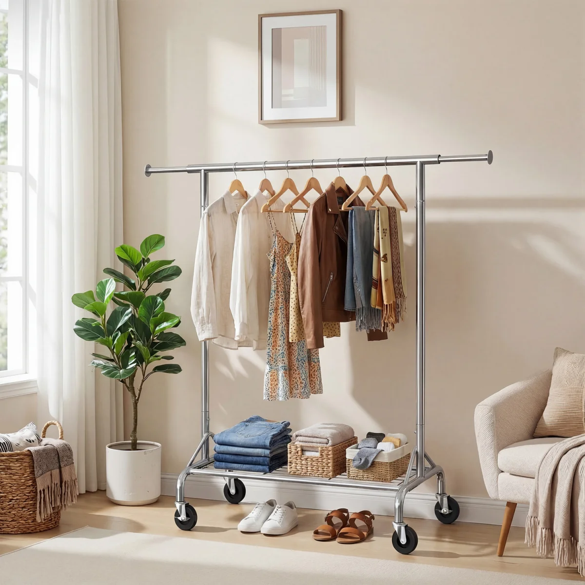 SONGMICS HSR02S chrome clothes rack with shoe shelf max 50kg load - Silver – image 5