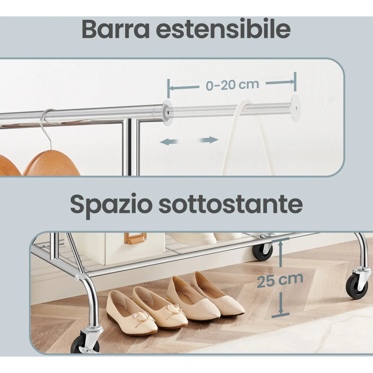 SONGMICS HSR02S chrome clothes rack with shoe shelf max 50kg load - Silver – image 6