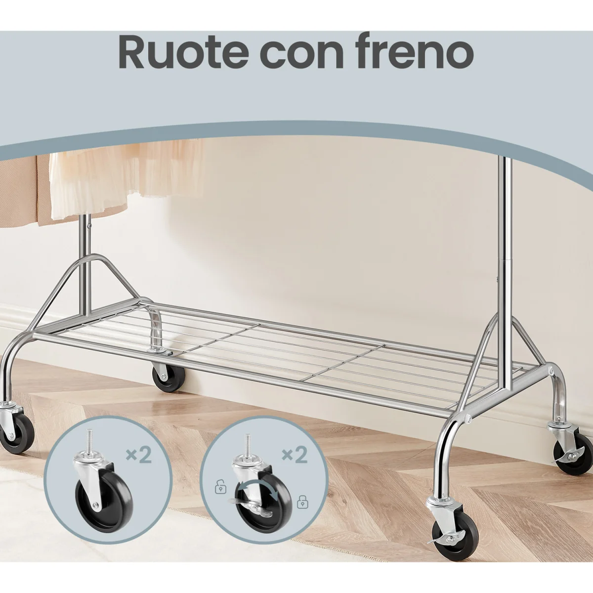 SONGMICS HSR02S chrome clothes rack with shoe shelf max 50kg load - Silver – image 7