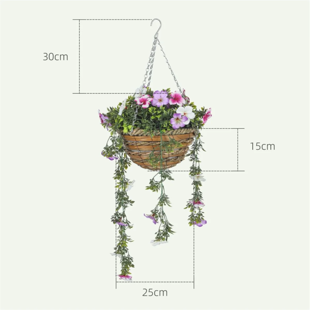 Artificial Azalea Hanging Basket Set Indoor Outdoor Decor - Pink – image 2