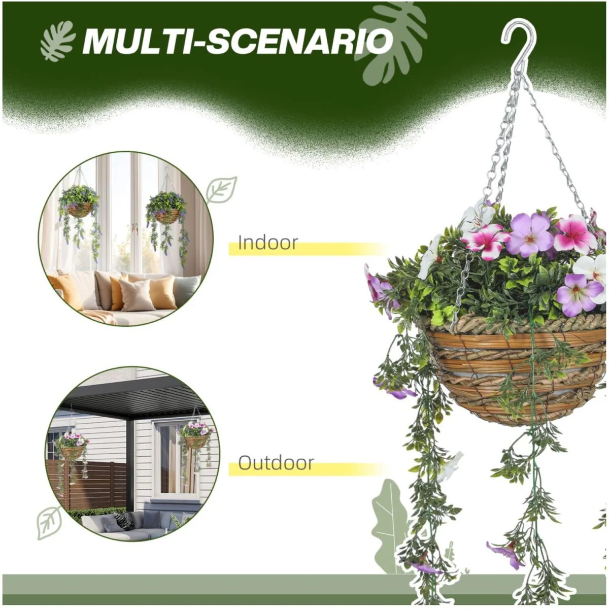 Artificial Azalea Hanging Basket Set Indoor Outdoor Decor - Pink – image 5
