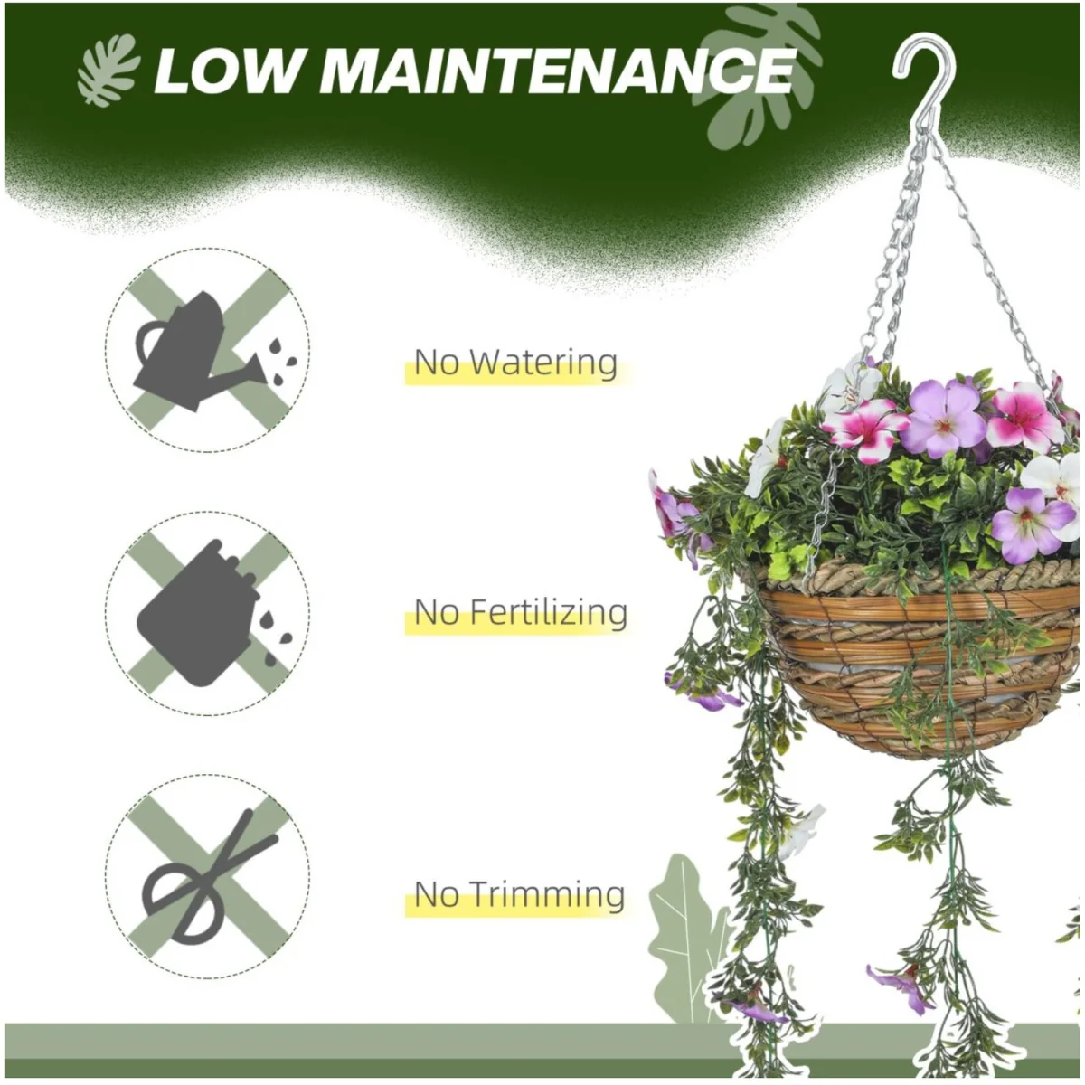Artificial Azalea Hanging Basket Set Indoor Outdoor Decor - Pink – image 6