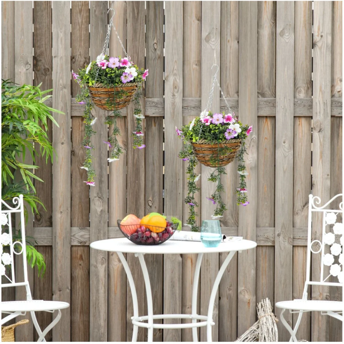 Artificial Azalea Hanging Basket Set Indoor Outdoor Decor - Pink – image 7