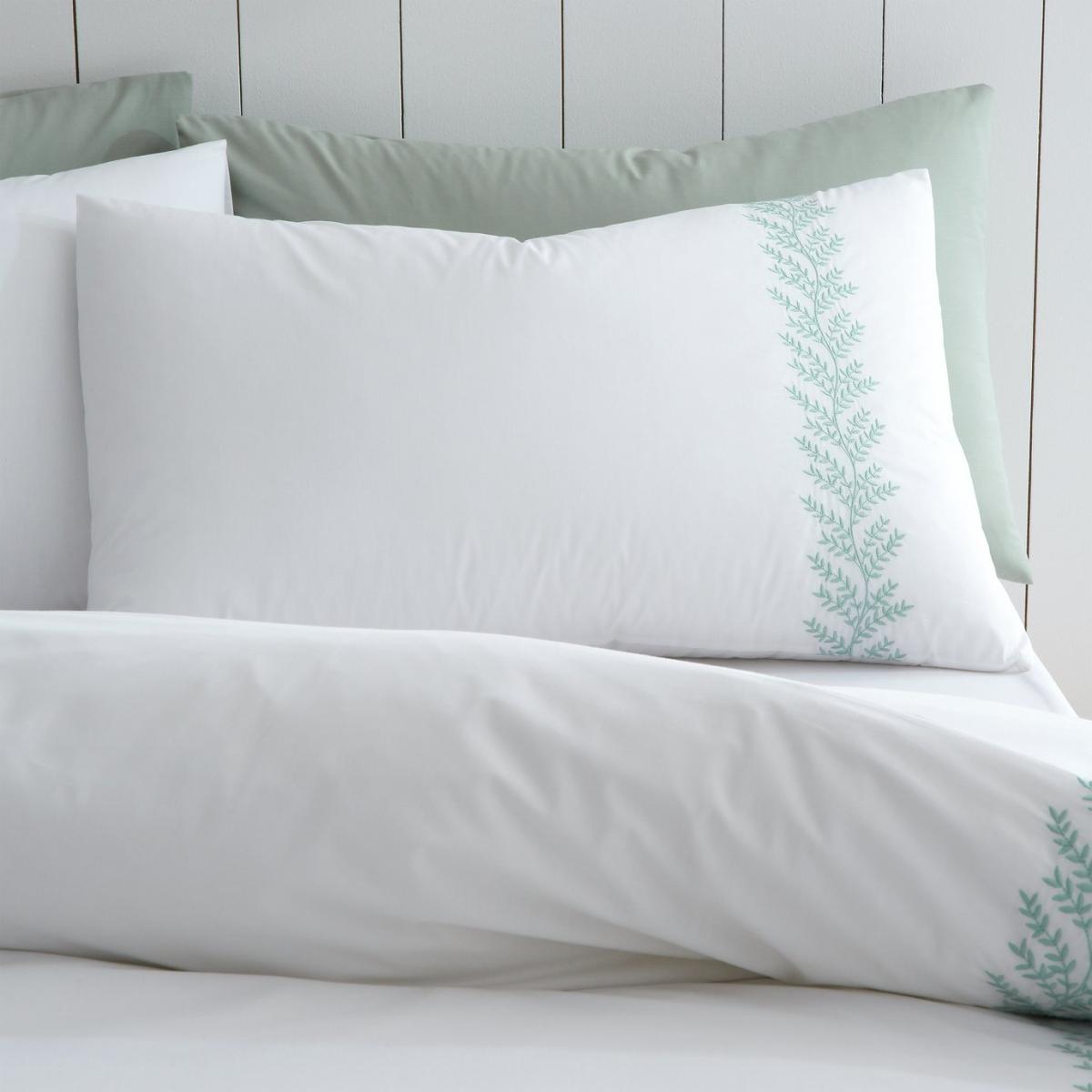 Bianca Cotton Leaf Embroidery White Bedding Set - Superking – image 3