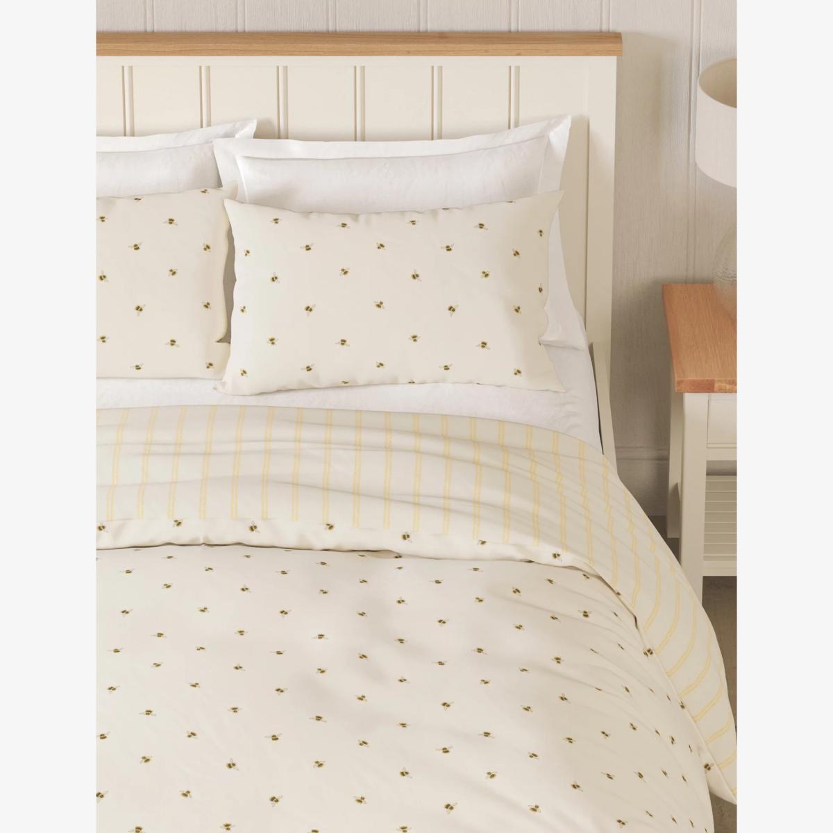 M&S Cotton Blend Bee Striped Bedding Set - 6FT - Ochre, Ochre – image 1