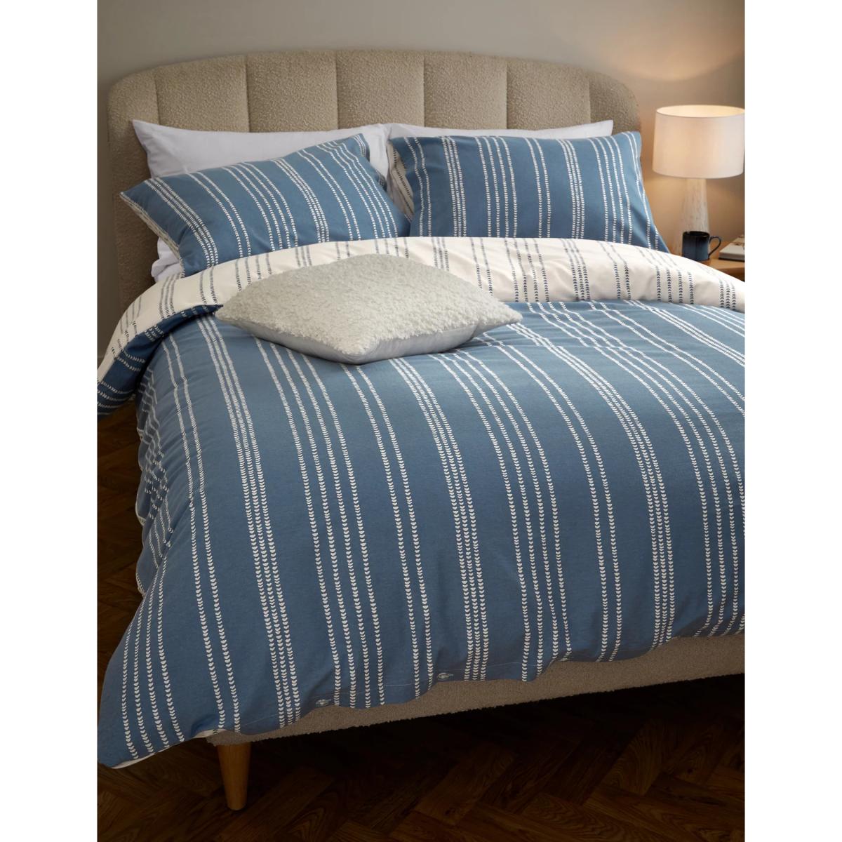 M&S Pure Brushed Cotton Stripe Bedding Set - 6FT - Slate Blue, Slate Blue – image 3