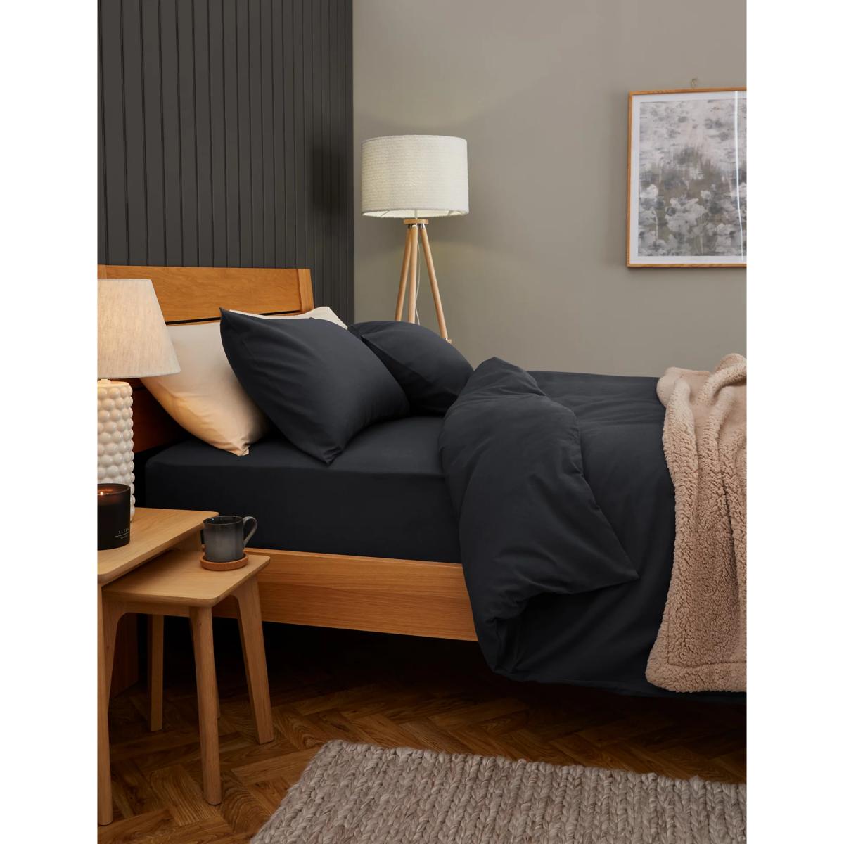 M&S Pure Brushed Cotton Bedding Set - 6FT - Silver Grey, Silver Grey,Blush,Grey Marl,Midnight Navy,Sage,Chambray,Seafoam,White,Duck Egg,Sand,Charcoal,Biscuit – image 4