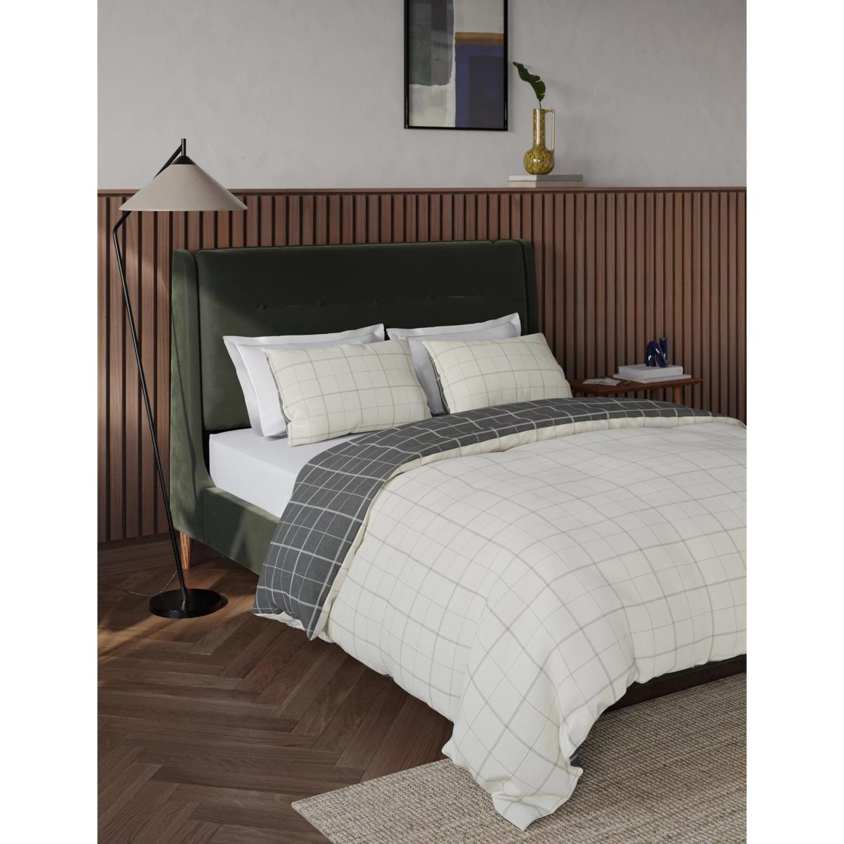 M&S Cotton Blend Checked Bedding Set - 6FT - Charcoal Mix, Charcoal Mix – image 4