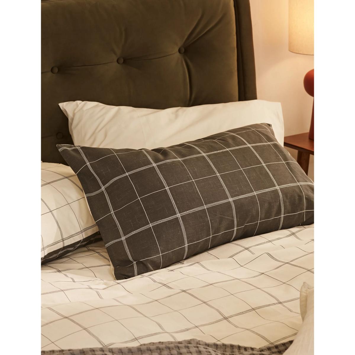 M&S Cotton Blend Checked Bedding Set - 6FT - Charcoal Mix, Charcoal Mix – image 7