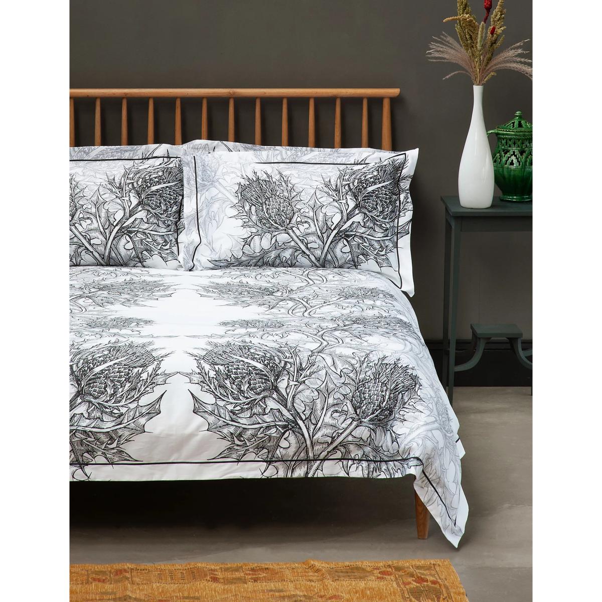 Timorous Beasties Pure Cotton Sateen Thistle Bedding Set - 6FT - Azure Blue, Azure Blue – image 4