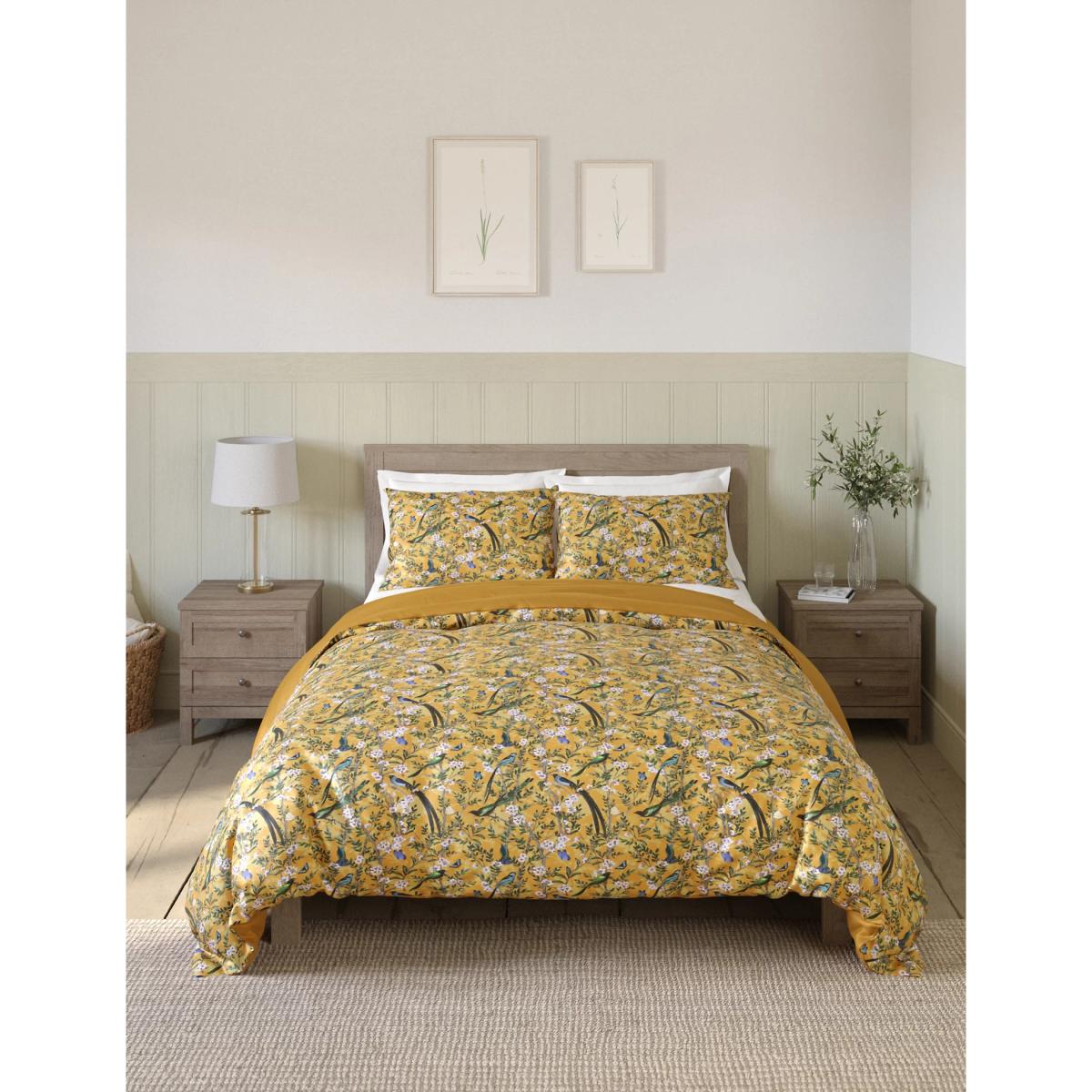 M&S Sateen Birds Bedding Set - 6FT - Ochre, Ochre – image 3