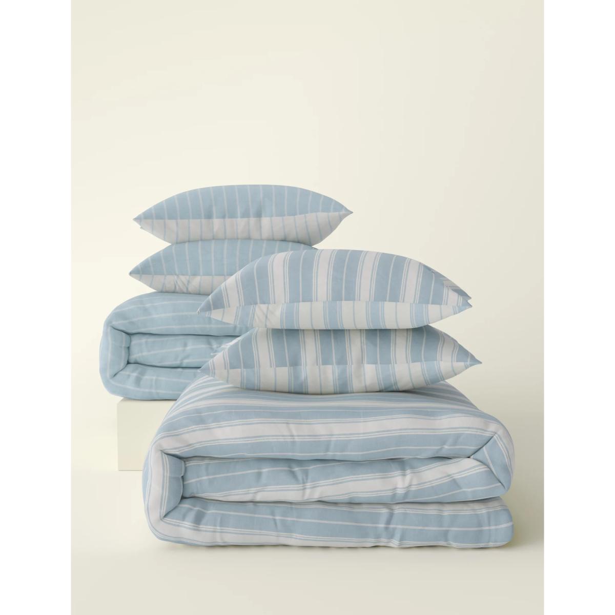 M&S 2pk Cotton Blend Striped Bedding Sets - 6FT - Blue Mix, Blue Mix – image 2