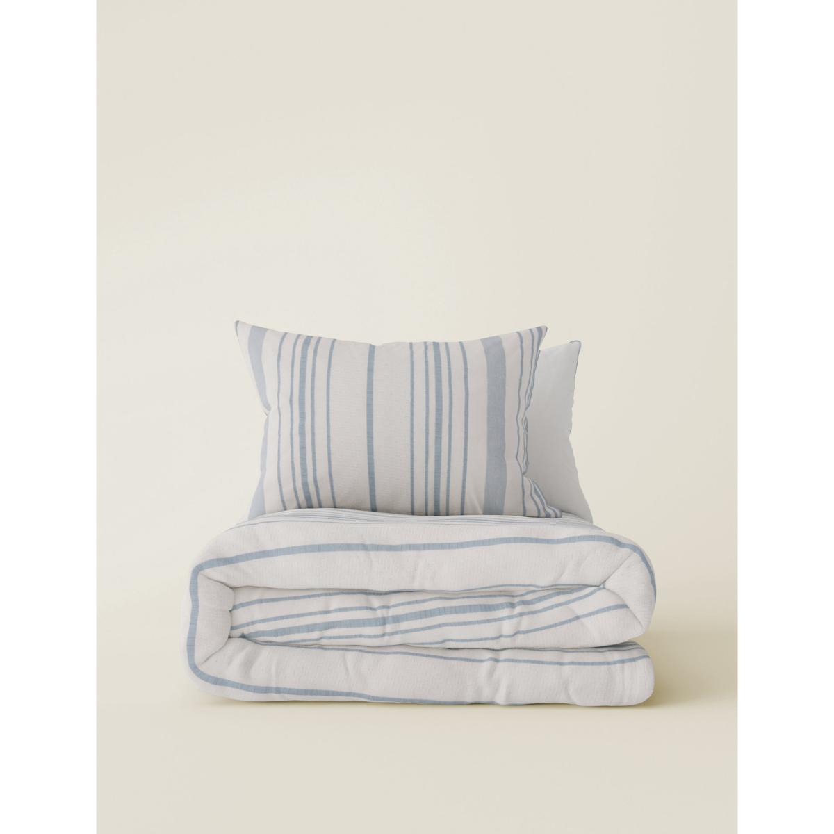 M&S Pure Cotton Striped Bedding Set - 6FT - Blue, Blue – image 2