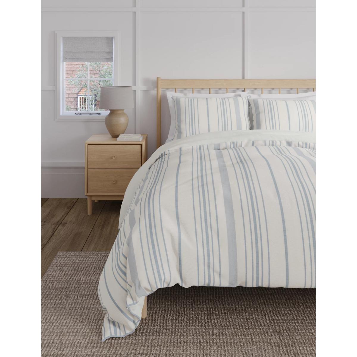 M&S Pure Cotton Striped Bedding Set - 6FT - Blue, Blue – image 3