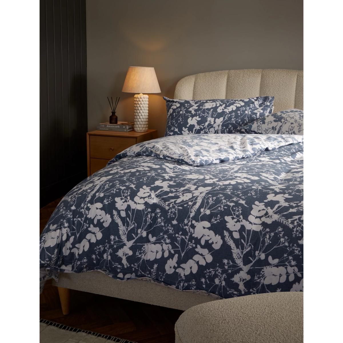 M&S Pure Brushed Cotton Autumn Leaves Bedding Set - 6FT - Slate Blue, Slate Blue – image 2