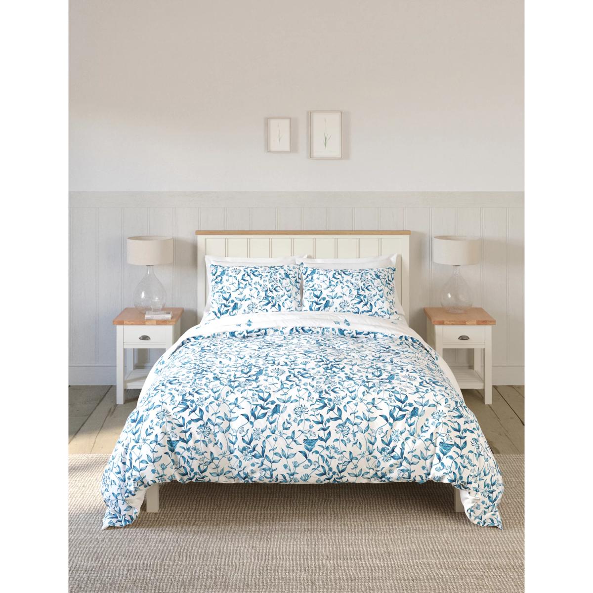 M&S Pure Cotton Trailing Leaf Bedding Set - 6FT - Blue Mix, Blue Mix – image 3