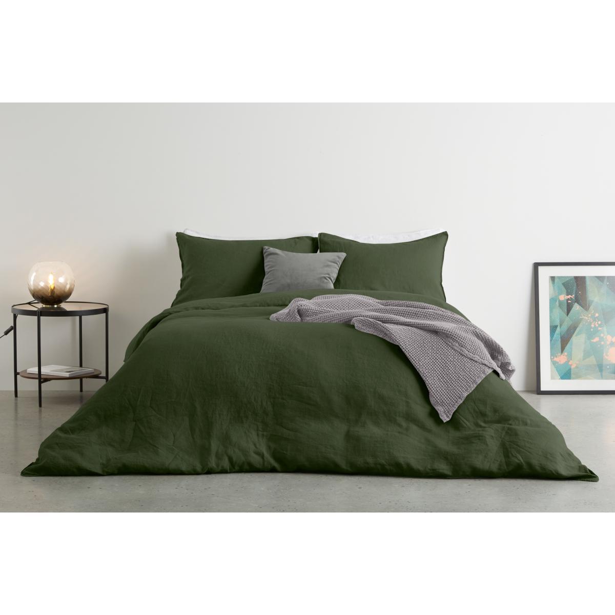 Brisa 100% Linen Duvet Cover + 2 Pillowcases Super King, Moss Green – image 4