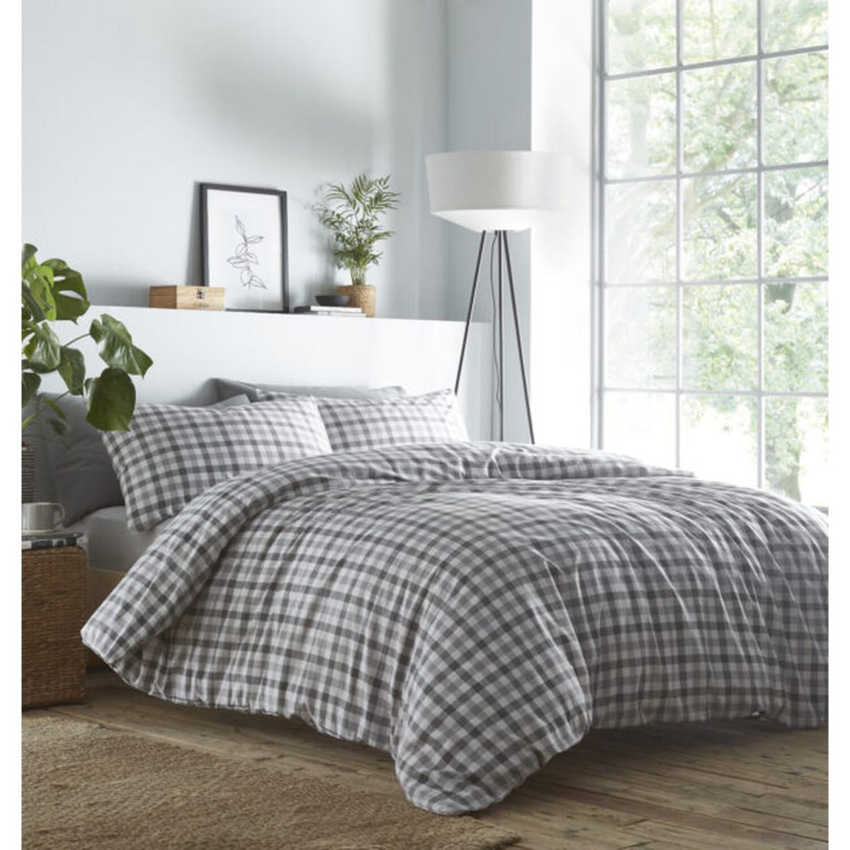Gingham Grey Single Duvet Set - Grey / Superking – image 2