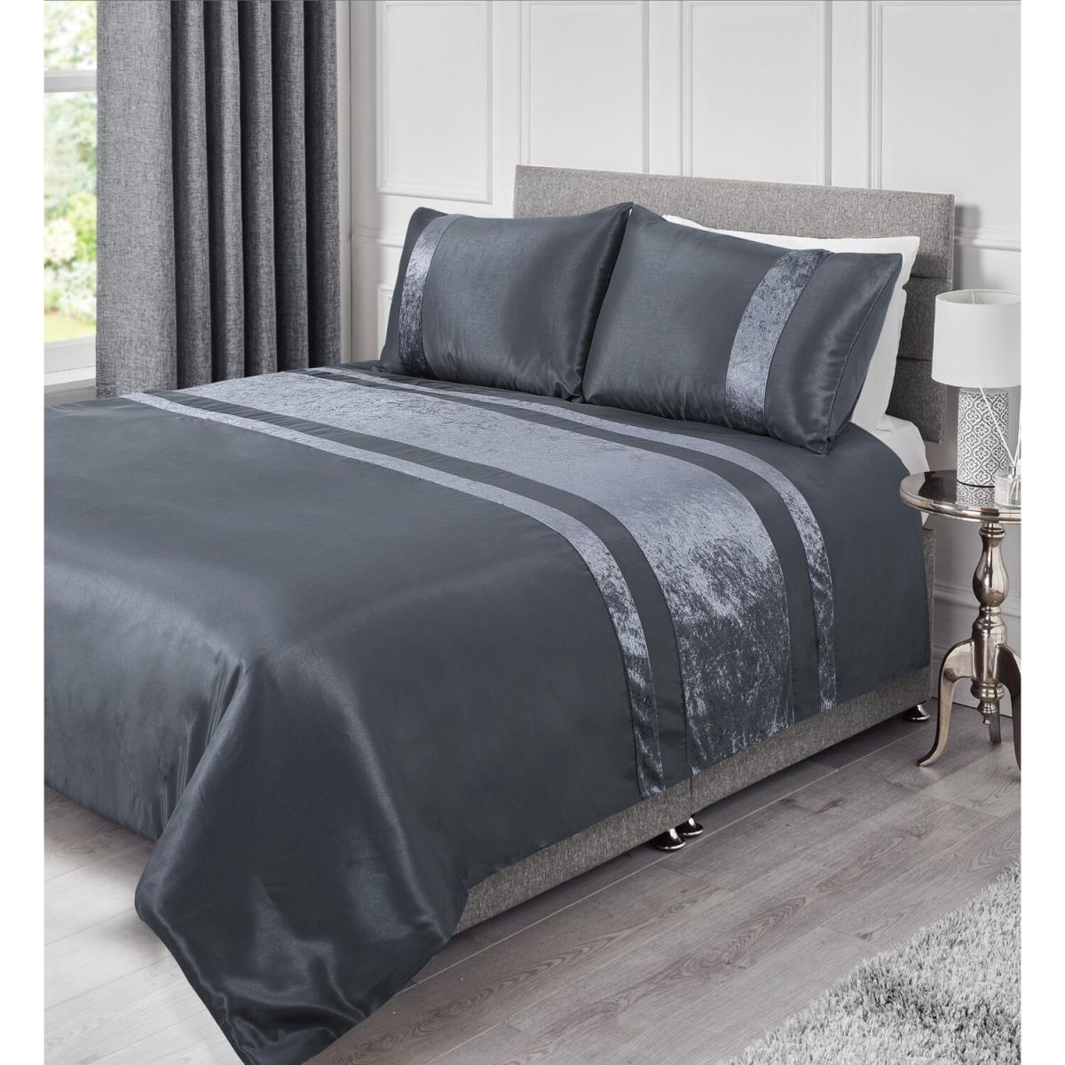 Velvet Charcoal Panel Duvet Cover and Pillowcase Set - Super King – image 2