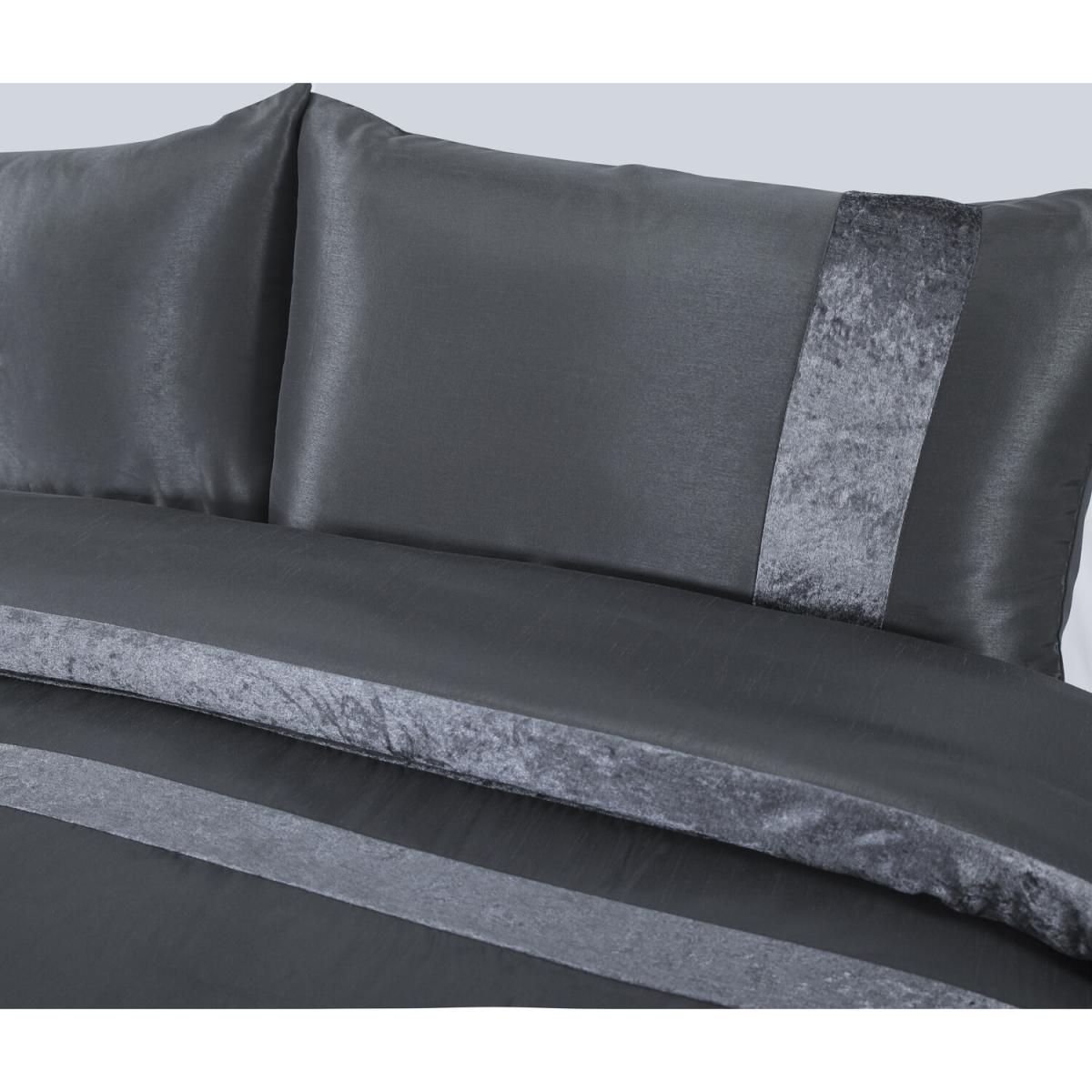 Velvet Charcoal Panel Duvet Cover and Pillowcase Set - Super King – image 4