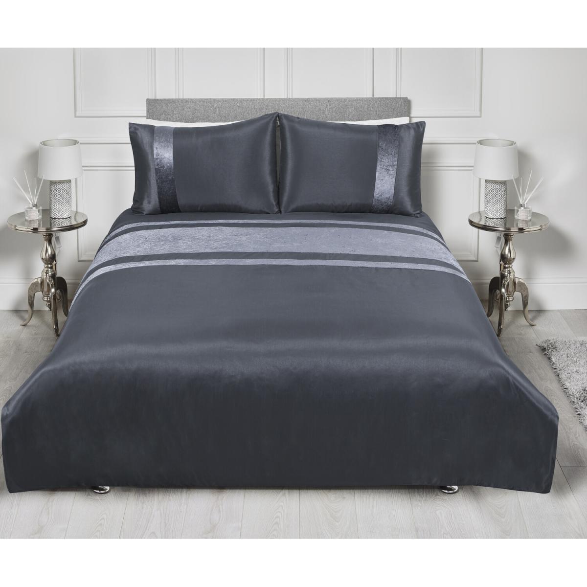 Velvet Charcoal Panel Duvet Cover and Pillowcase Set - Super King – image 5