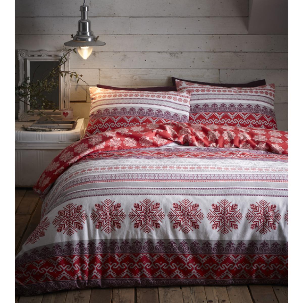 Flannelette Prague Duvet Cover and Pillowcase Set - Red / Super King – image 1