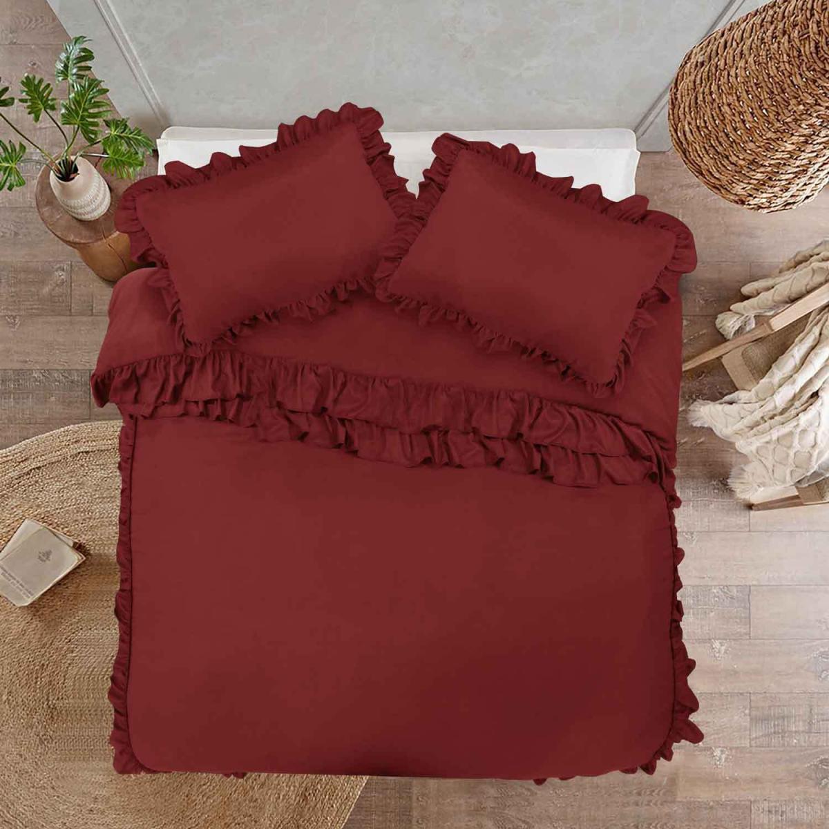 Ruffled Borders Duvet Cover Set - Burgundy / Superking – image 2