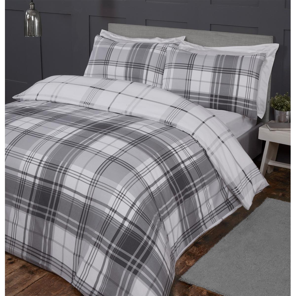 Hamilton Grey Check Duvet Cover and Pillowcase Set - Grey / Super King size – image 3