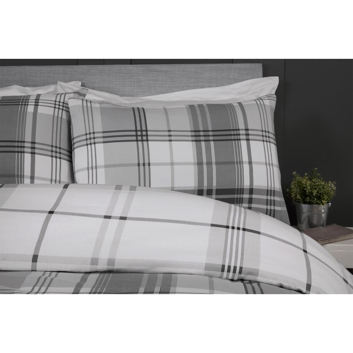 Hamilton Grey Check Duvet Cover and Pillowcase Set - Grey / Super King size – image 6