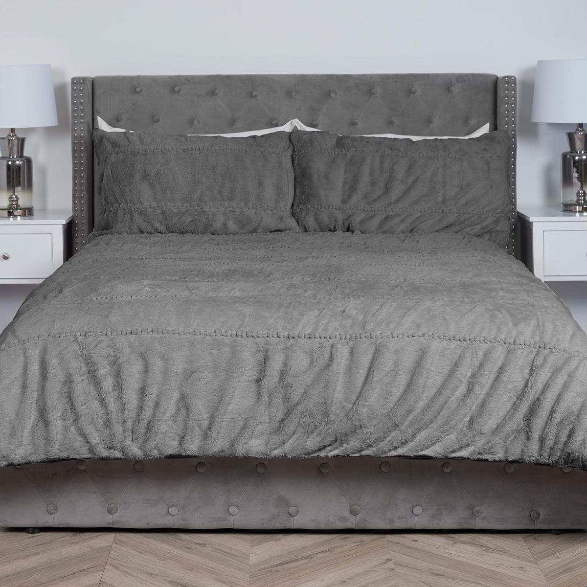 Ruched Faux Fur Duvet and Pillow Case Set - Blush / Superking – image 6