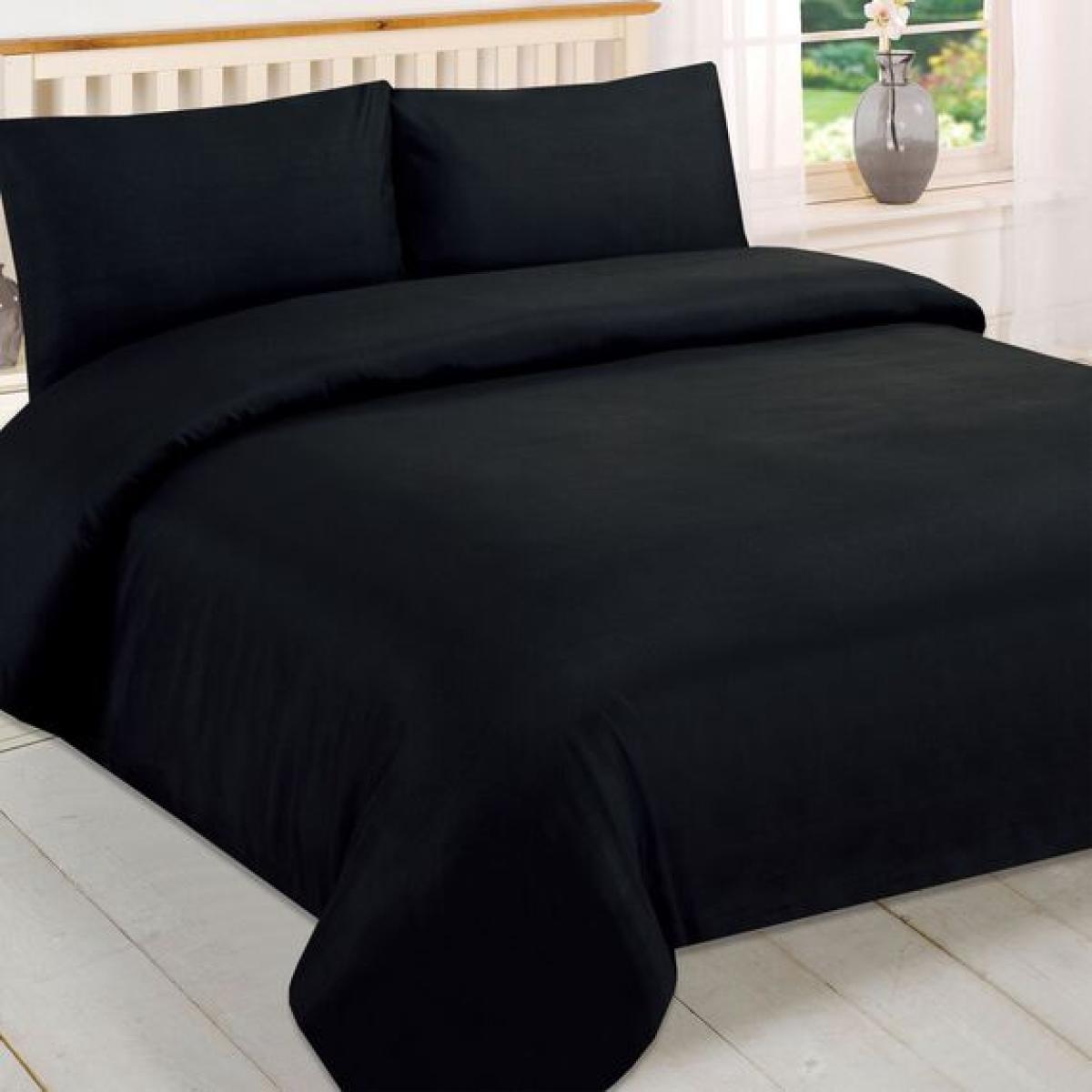 Brentfords Plain Duvet Cover With Pillowcase Bedding Set - Black / Super King size / 37cm