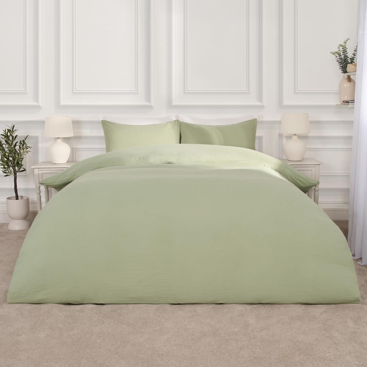 Brentfords Washed Linen Look Duvet Cover Set with Pillowcases - Sage Green / Super King – image 2