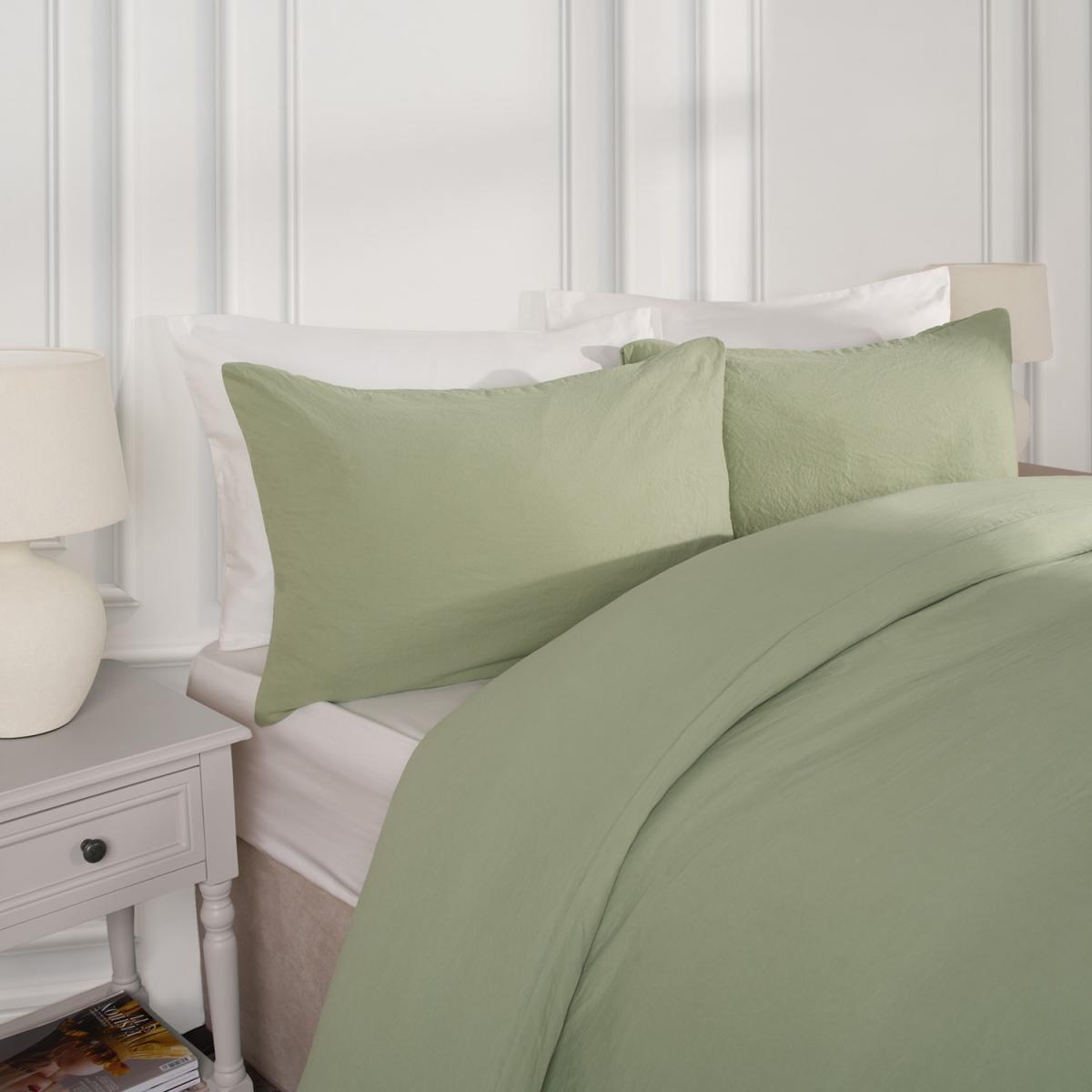 Brentfords Washed Linen Look Duvet Cover Set with Pillowcases - Sage Green / Super King – image 4