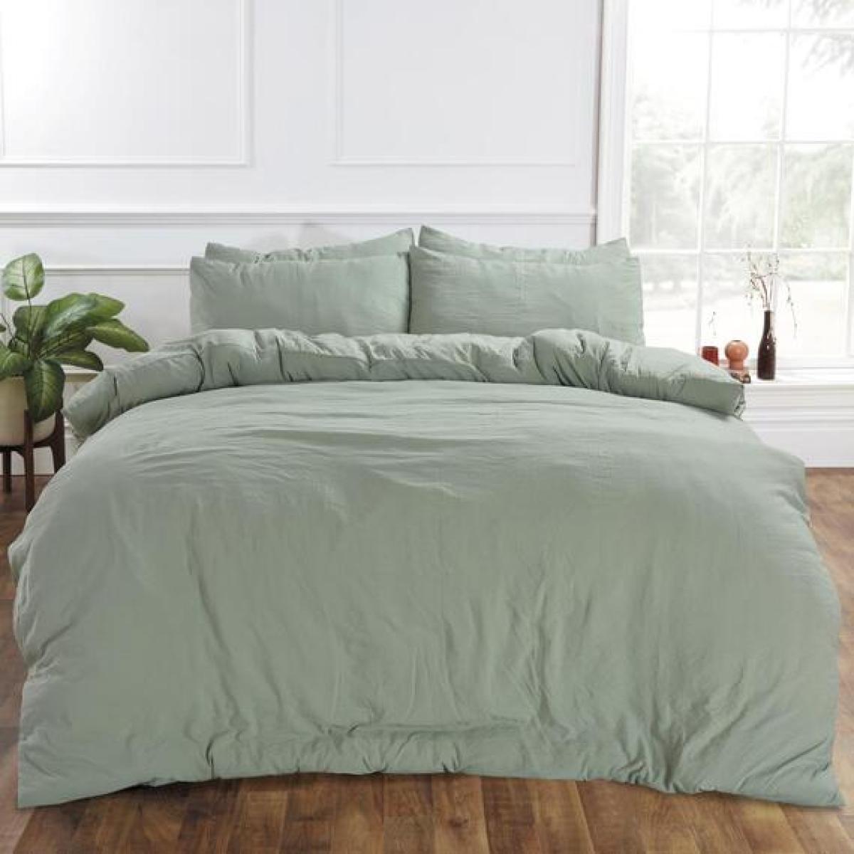 Brentfords Washed Linen Look Duvet Cover Set with Pillowcases - Sage Green / Super King – image 1